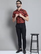 Jainish Men's Floral Printed Formal Shirt - Rust | Grocsy