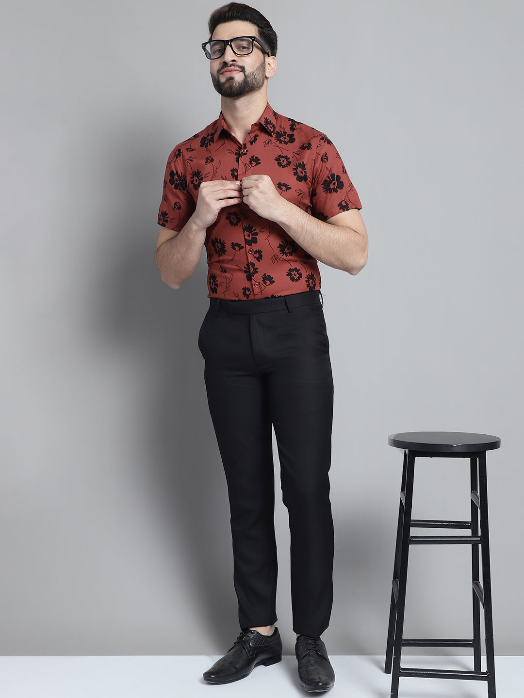 Jainish Men's Floral Printed Formal Shirt - Rust | Grocsy