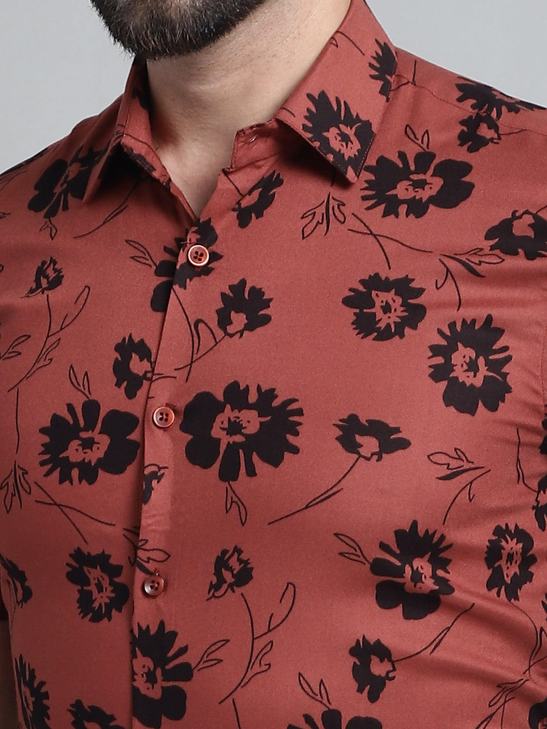 Jainish Men's Floral Printed Formal Shirt - Rust | Grocsy