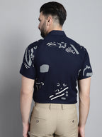 Jainish Men's Printed Formal Shirt - Navy Blue | Grocsy