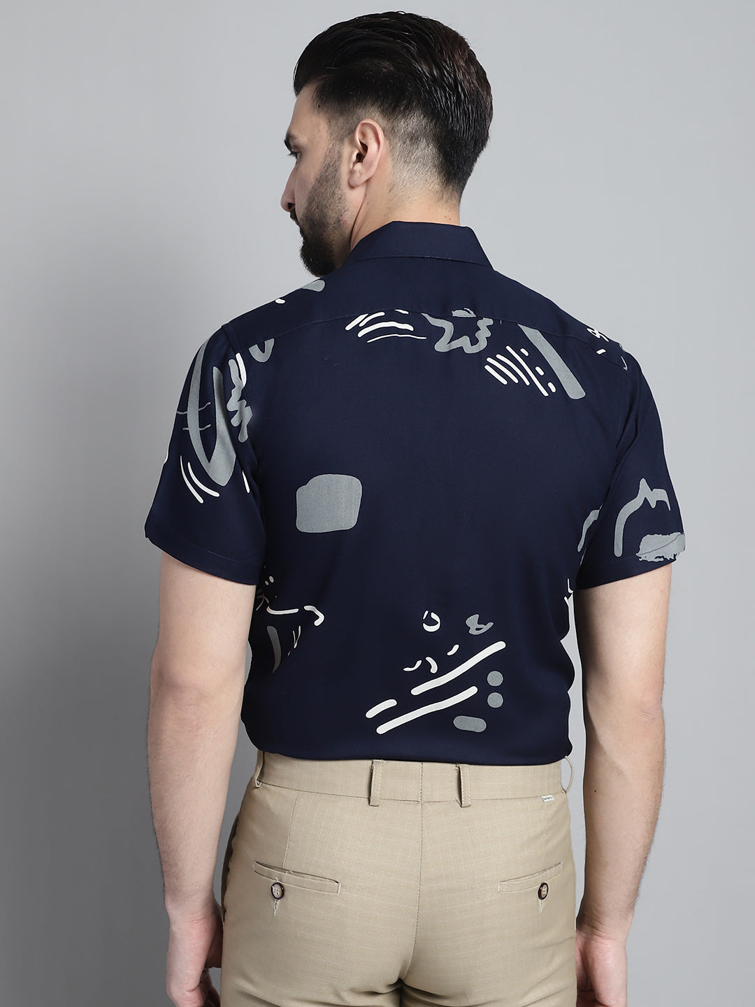 Jainish Men's Printed Formal Shirt - Navy Blue | Grocsy