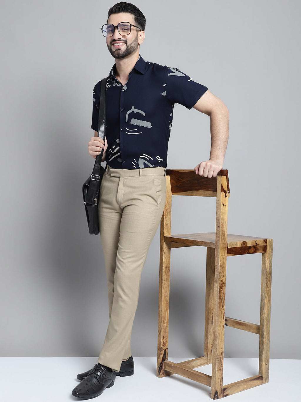 Jainish Men's Printed Formal Shirt - Navy Blue | Grocsy
