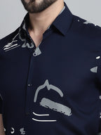 Jainish Men's Printed Formal Shirt - Navy Blue | Grocsy