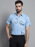 Jainish Men's Printed Formal Shirt - Sky Blue | Grocsy