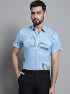 Jainish Men's Printed Formal Shirt - Sky Blue | Grocsy