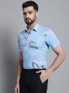 Jainish Men's Printed Formal Shirt - Sky Blue | Grocsy