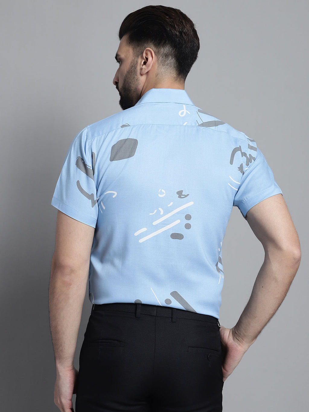 Jainish Men's Printed Formal Shirt - Sky Blue | Grocsy