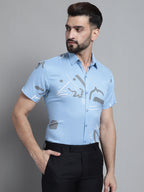 Jainish Men's Printed Formal Shirt - Sky Blue | Grocsy