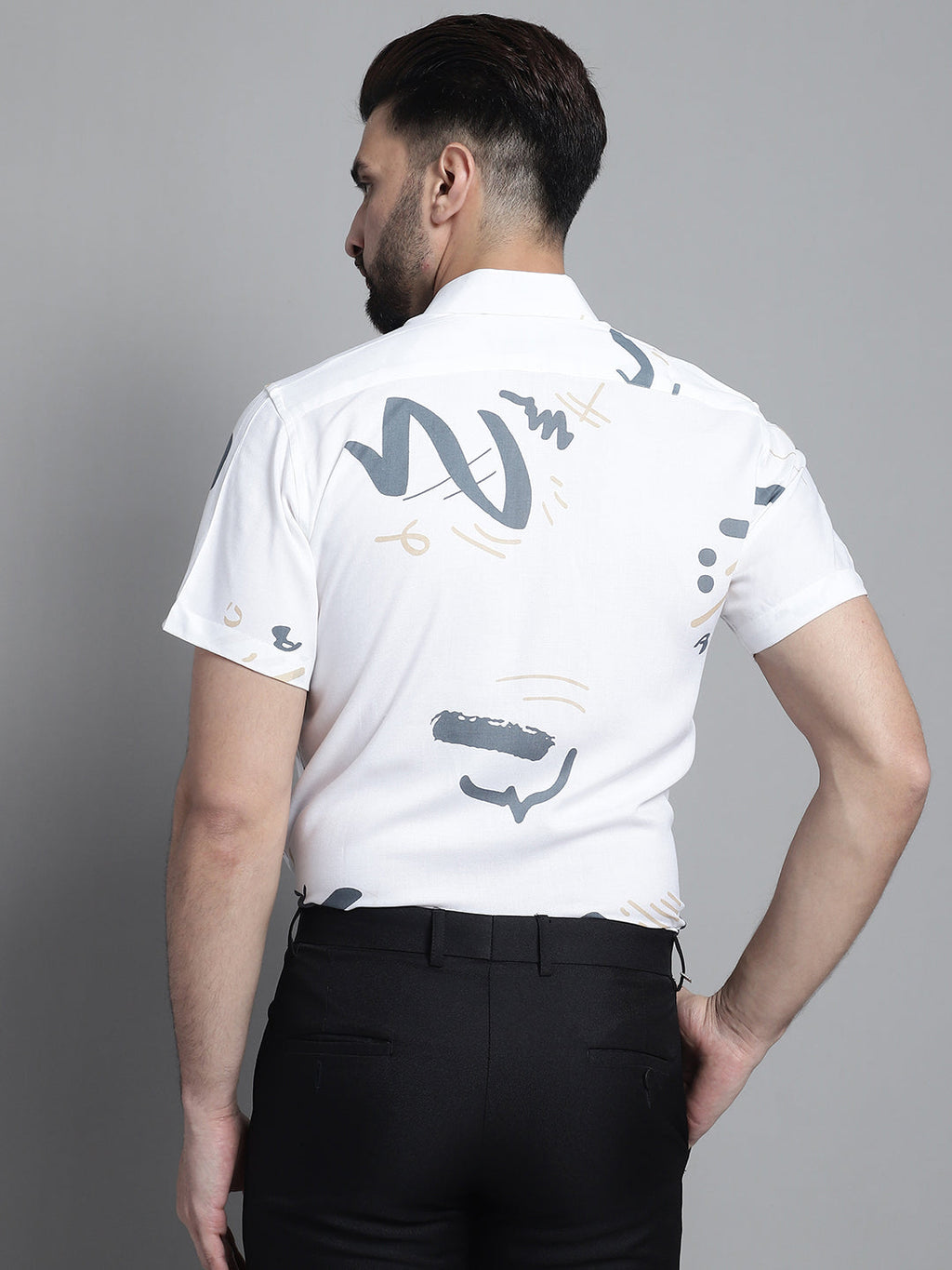 Jainish Men's Printed Formal Shirt - White | Grocsy