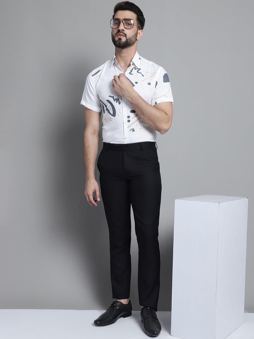 Jainish Men's Printed Formal Shirt - White | Grocsy