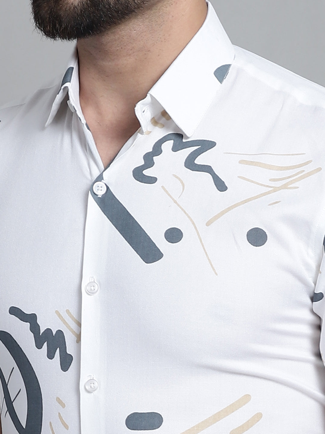 Jainish Men's Printed Formal Shirt - White | Grocsy