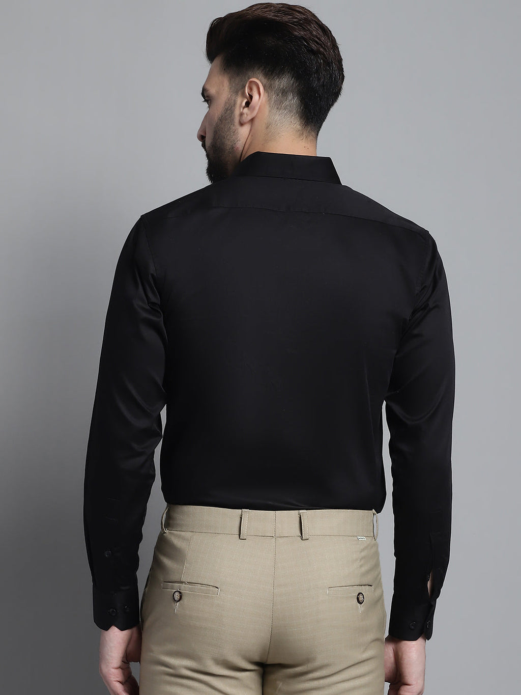 Jainish Men's Cotton Solid Formal Shirt - Black | Grocsy