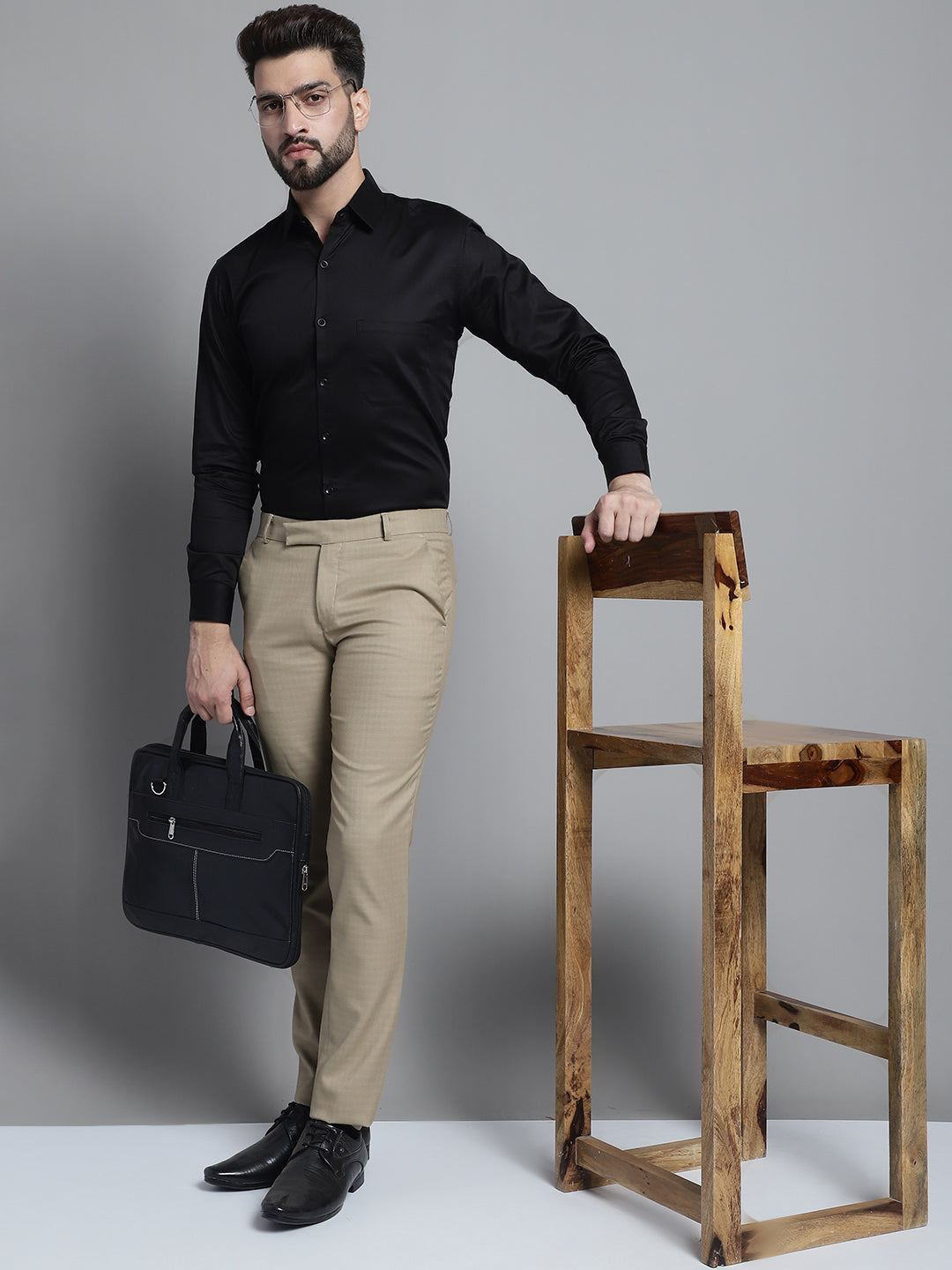 Jainish Men's Cotton Solid Formal Shirt - Black | Grocsy
