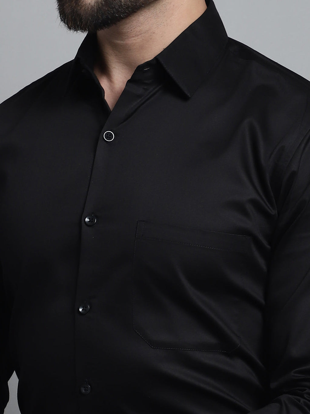 Jainish Men's Cotton Solid Formal Shirt - Black | Grocsy