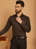 Indian Needle Men's Cotton Solid Formal Shirt - Coffee | Grocsy