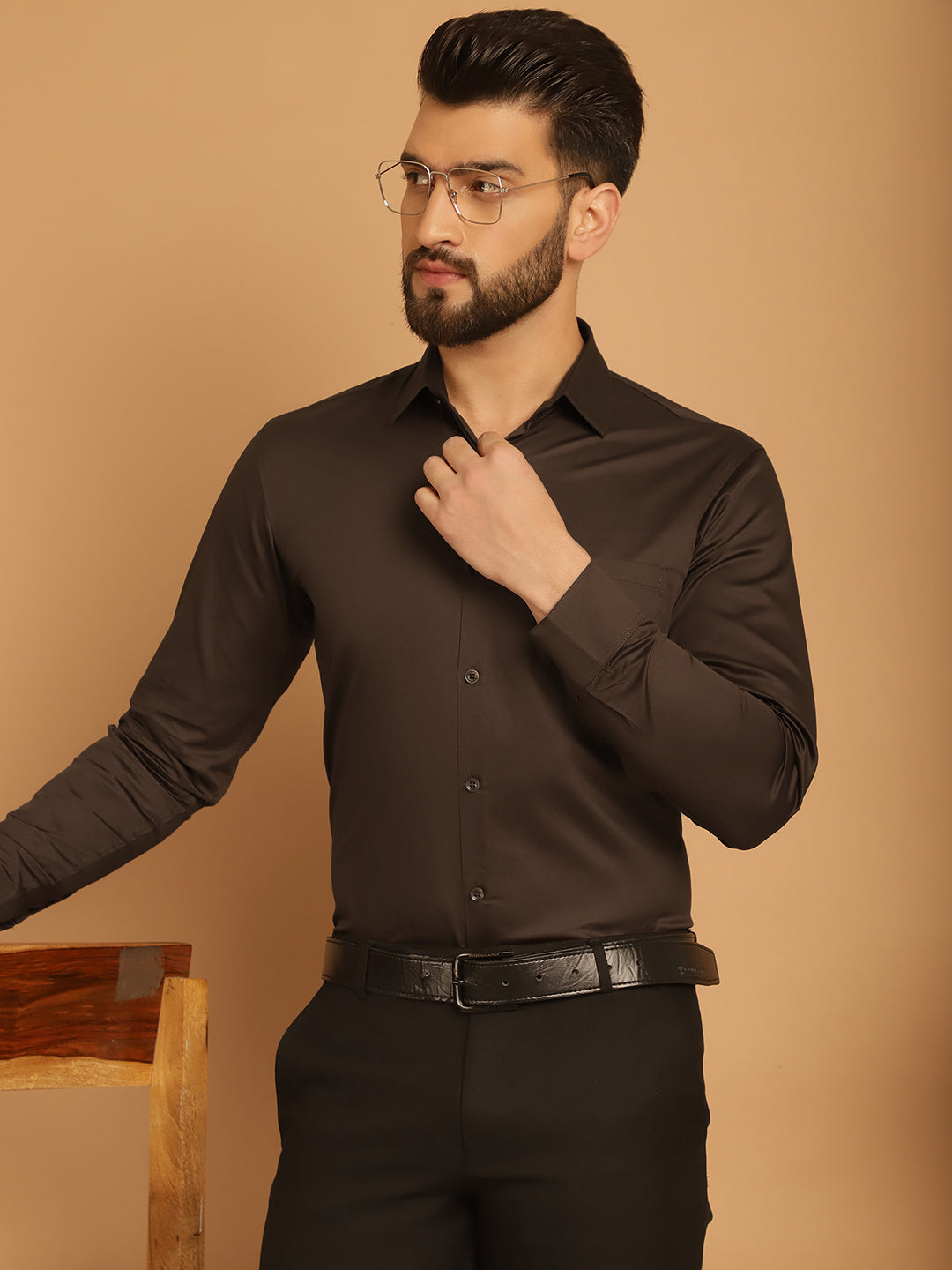 Indian Needle Men's Cotton Solid Formal Shirt - Coffee | Grocsy