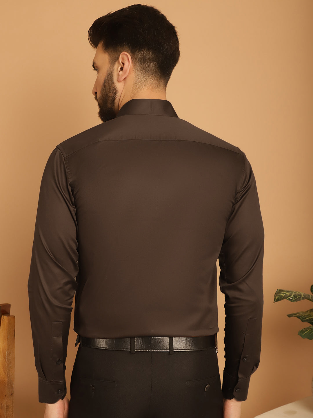 Indian Needle Men's Cotton Solid Formal Shirt - Coffee | Grocsy