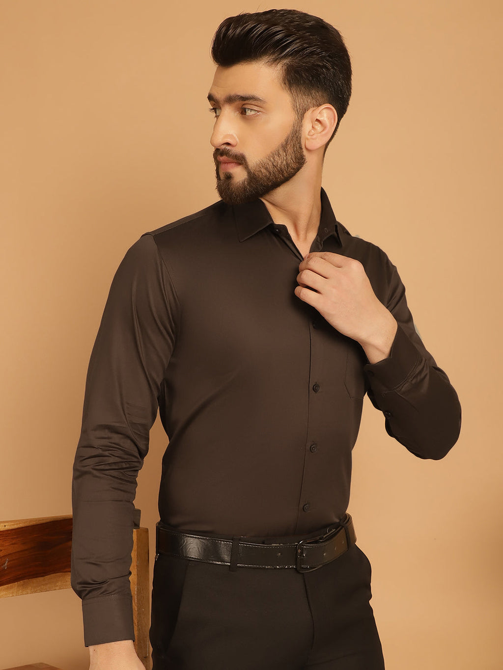 Indian Needle Men's Cotton Solid Formal Shirt - Coffee | Grocsy