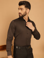 Indian Needle Men's Cotton Solid Formal Shirt - Coffee | Grocsy