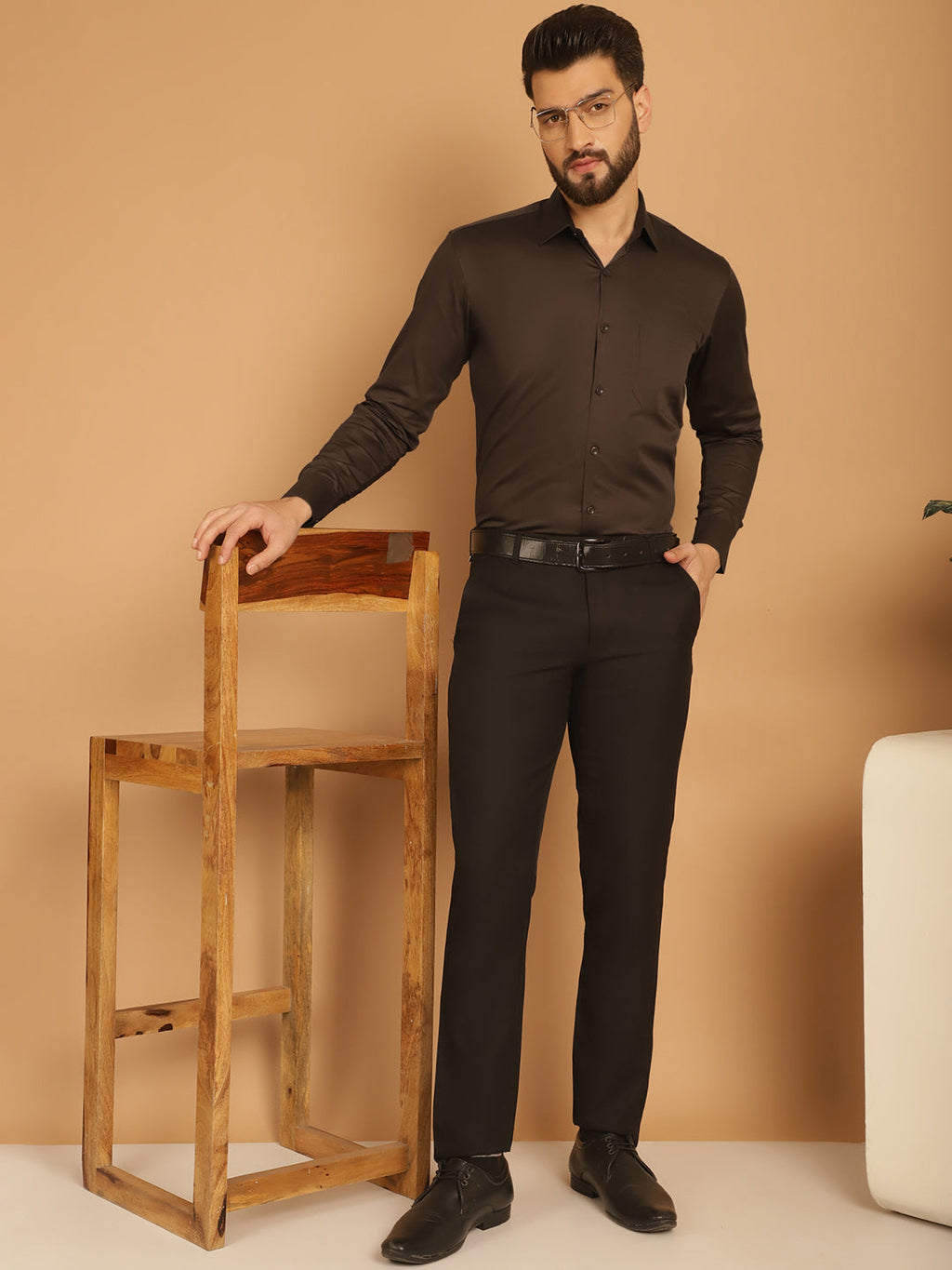 Indian Needle Men's Cotton Solid Formal Shirt - Coffee | Grocsy