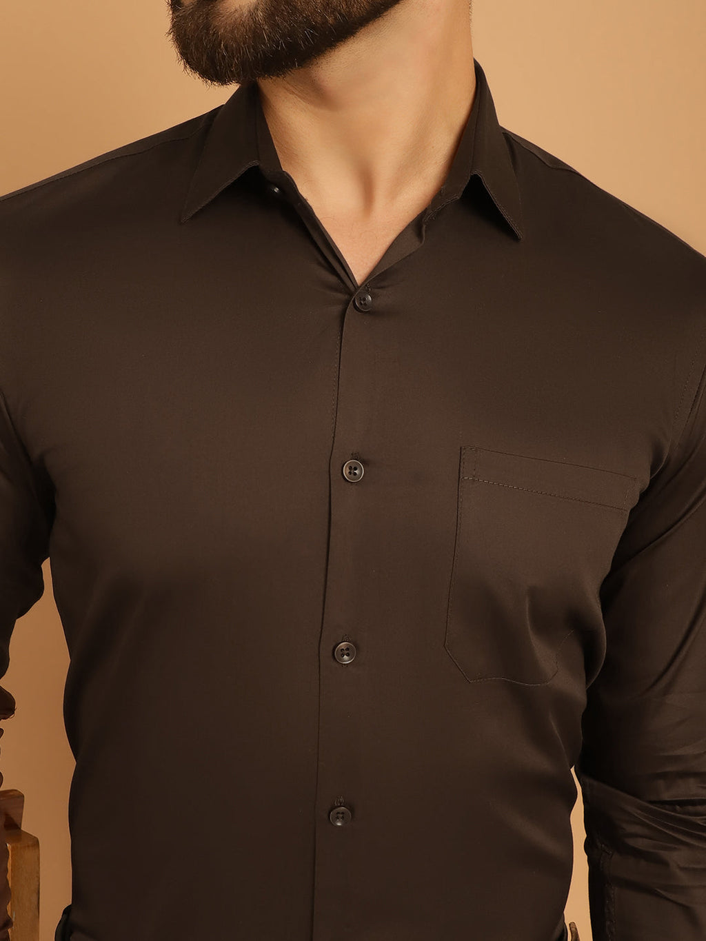 Indian Needle Men's Cotton Solid Formal Shirt - Coffee | Grocsy