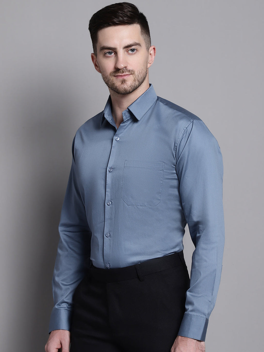 Jainish Men's Cotton Solid Formal Shirt - Grey | Grocsy