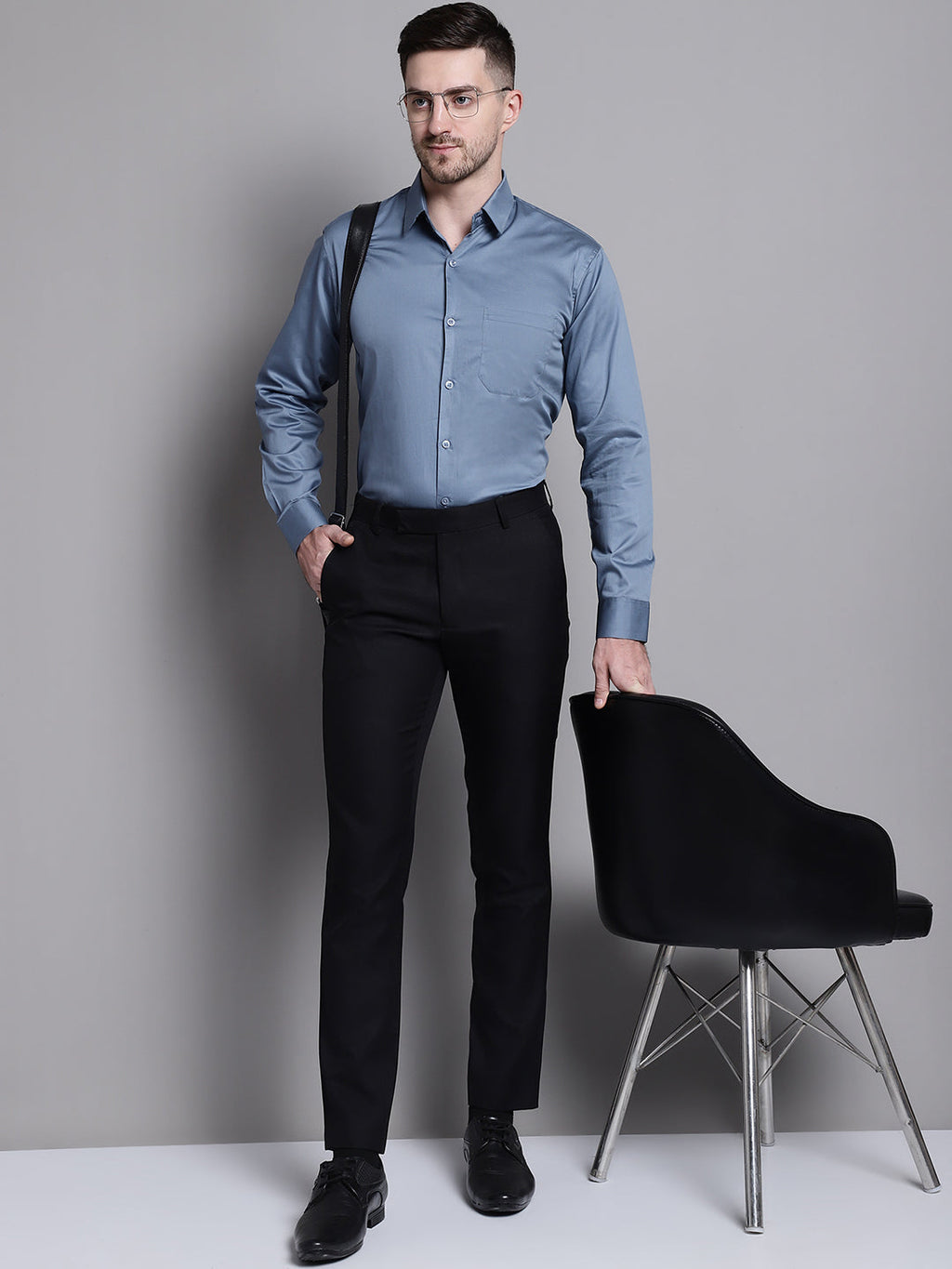 Jainish Men's Cotton Solid Formal Shirt - Grey | Grocsy