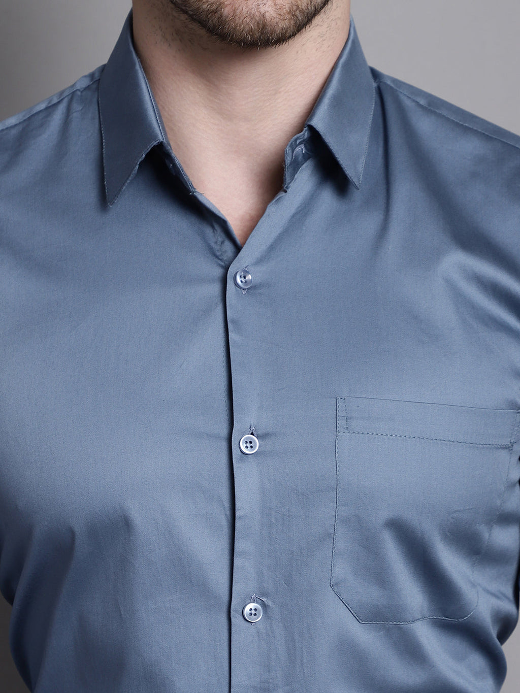 Jainish Men's Cotton Solid Formal Shirt - Grey | Grocsy