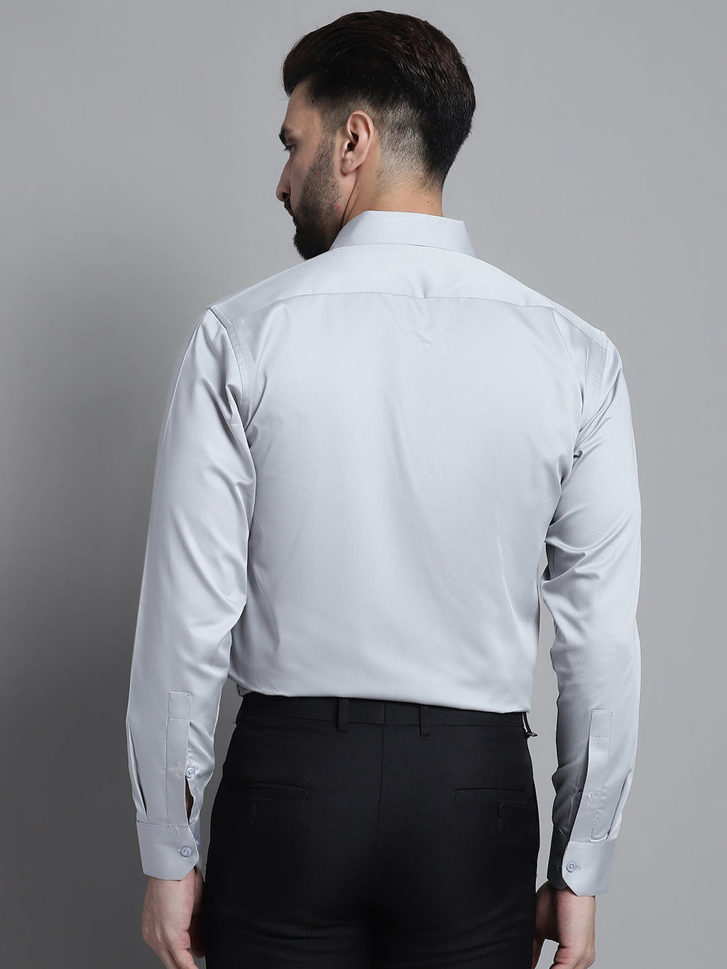 Jainish Men's Cotton Solid Formal Shirt - Light-Grey | Grocsy