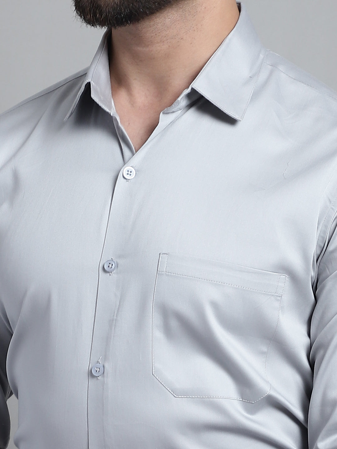 Jainish Men's Cotton Solid Formal Shirt - Light-Grey | Grocsy