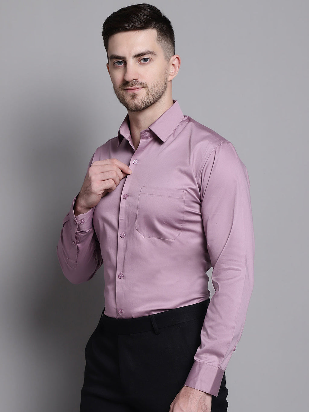 Jainish Men's Cotton Solid Formal Shirt - Magenta | Grocsy