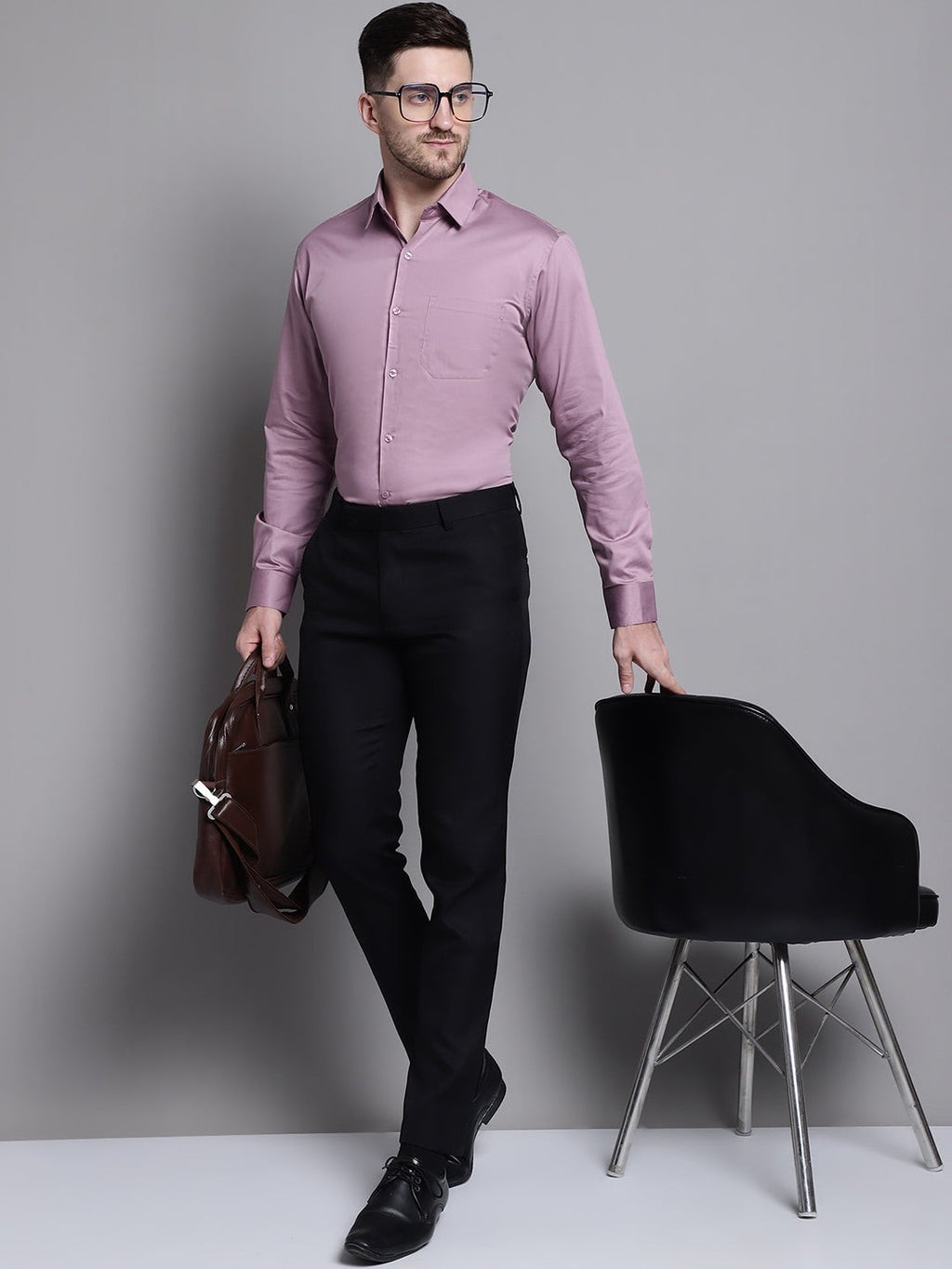Jainish Men's Cotton Solid Formal Shirt - Magenta | Grocsy