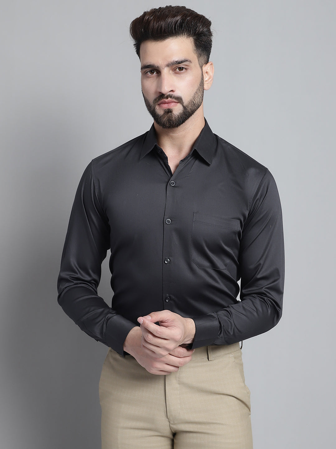 Jainish Men's Cotton Solid Formal Shirt - Olive | Grocsy