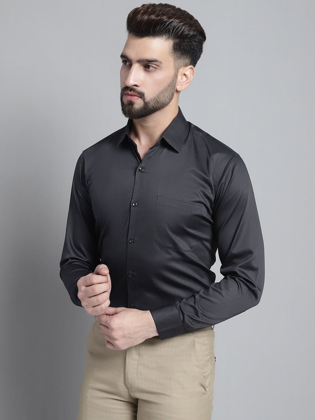 Jainish Men's Cotton Solid Formal Shirt - Olive | Grocsy