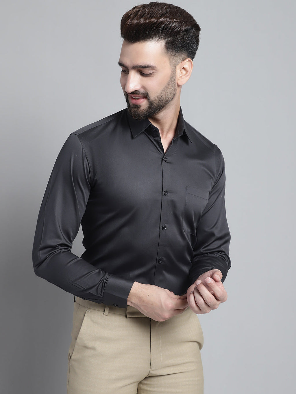 Jainish Men's Cotton Solid Formal Shirt - Olive | Grocsy