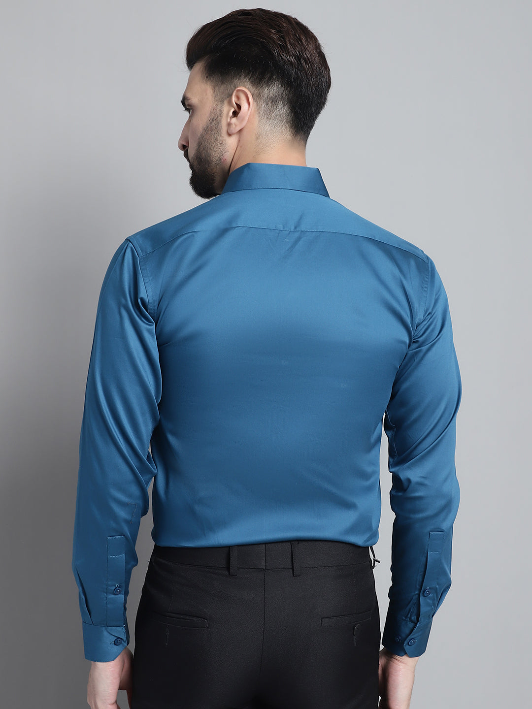Jainish Men's Cotton Solid Formal Shirt - Peacock | Grocsy