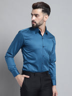 Jainish Men's Cotton Solid Formal Shirt - Peacock | Grocsy