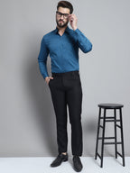 Jainish Men's Cotton Solid Formal Shirt - Peacock | Grocsy