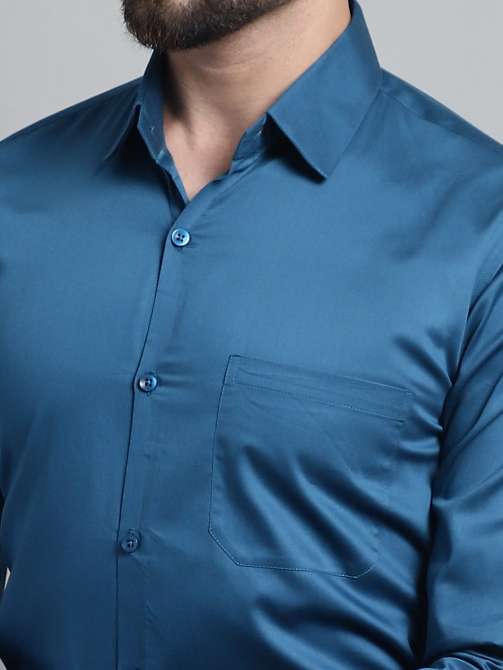Jainish Men's Cotton Solid Formal Shirt - Peacock | Grocsy