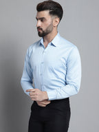 Jainish Men's Cotton Solid Formal Shirt - Sky Blue | Grocsy