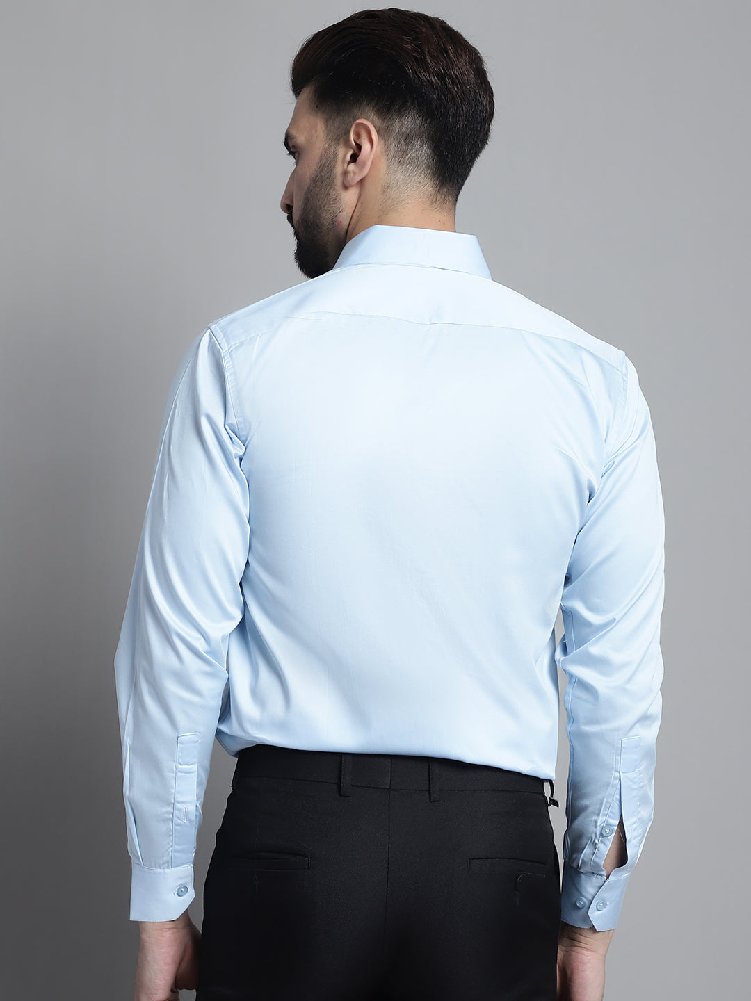 Jainish Men's Cotton Solid Formal Shirt - Sky Blue | Grocsy