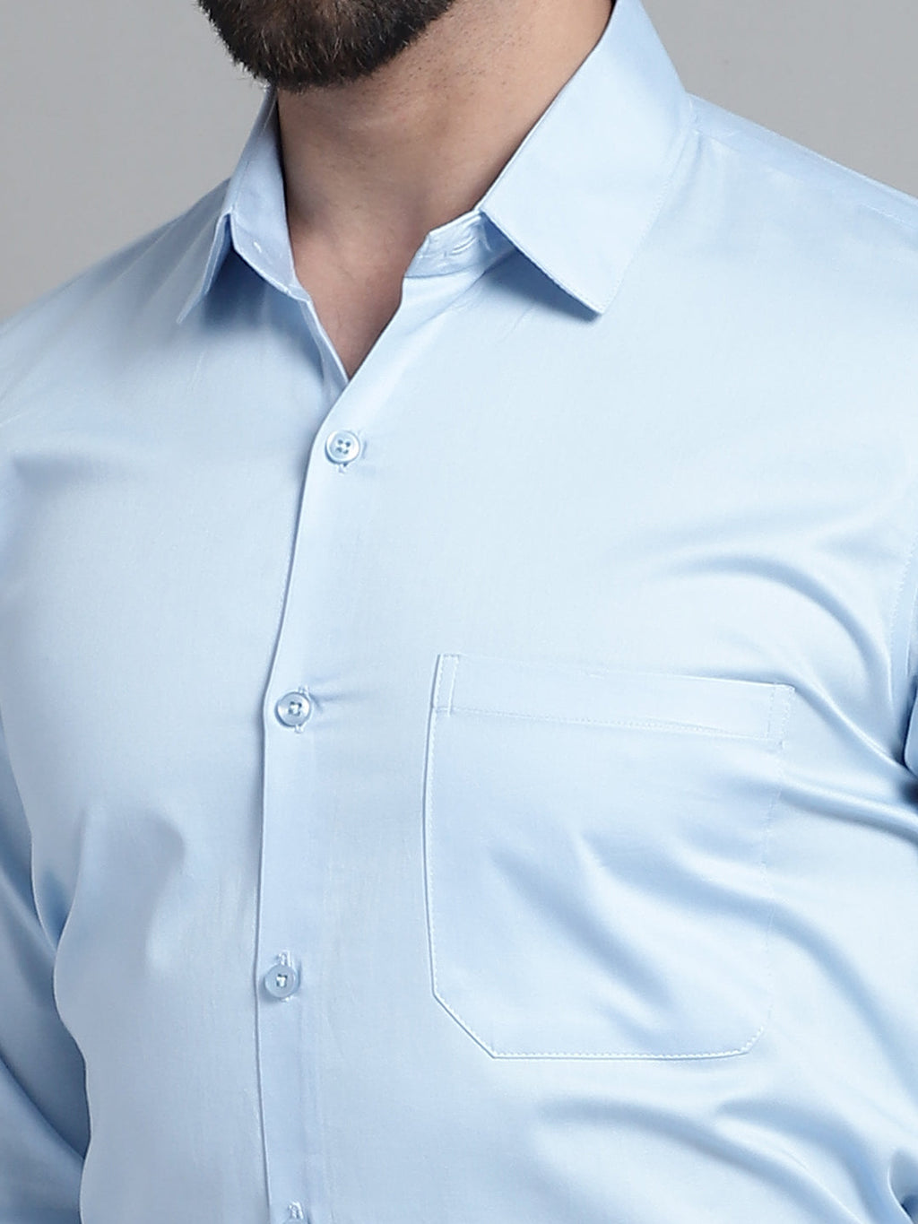 Jainish Men's Cotton Solid Formal Shirt - Sky Blue | Grocsy