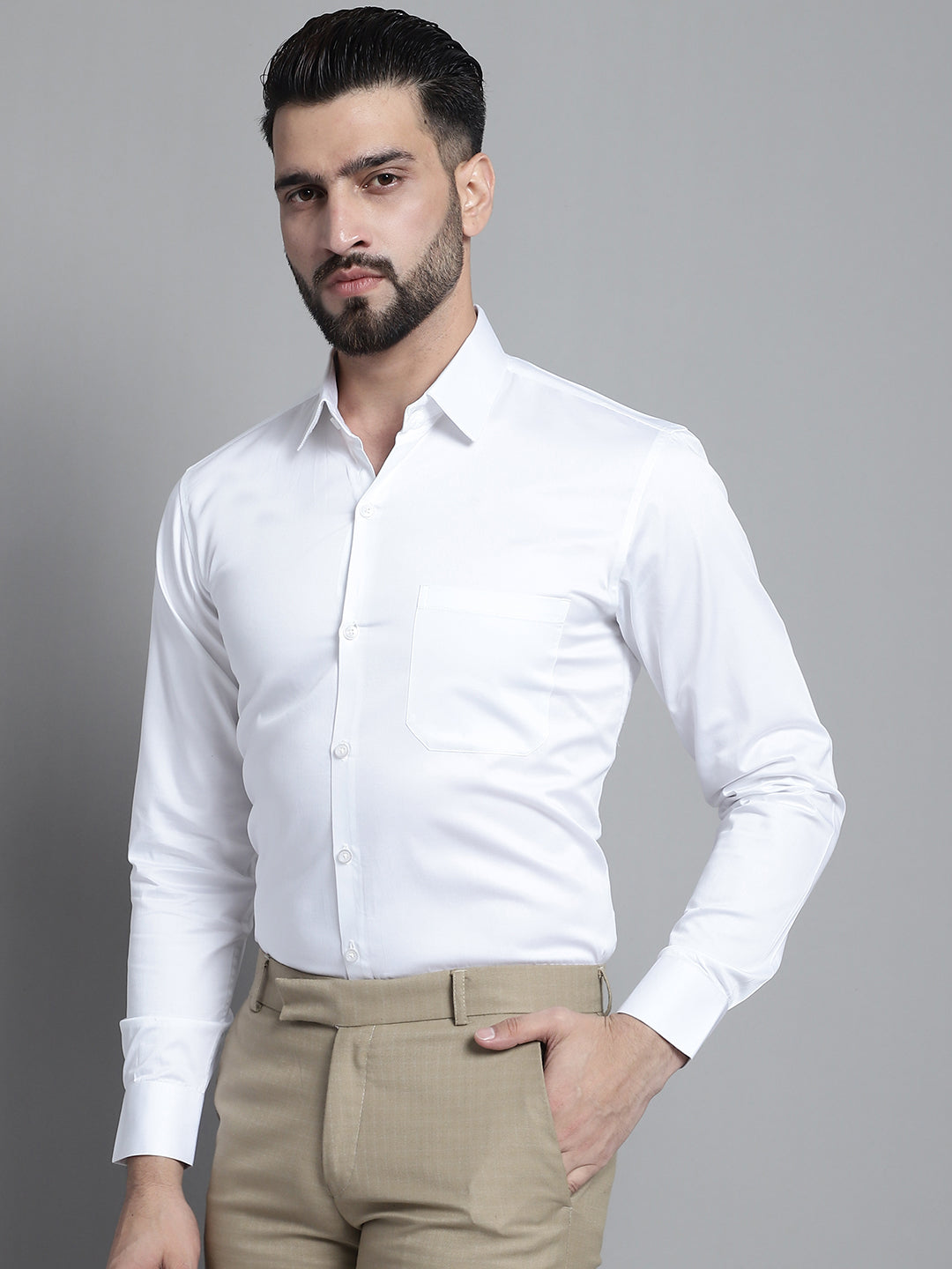 Jainish Men's Cotton Solid Formal Shirt - White | Grocsy