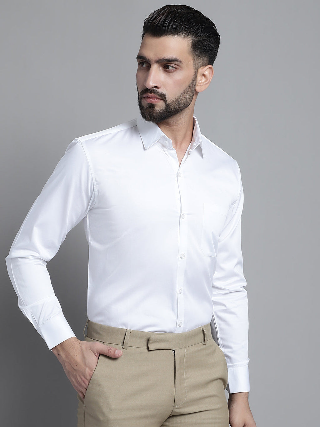 Jainish Men's Cotton Solid Formal Shirt - White | Grocsy
