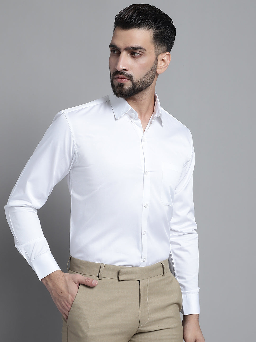 Jainish Men's Cotton Solid Formal Shirt - White | Grocsy