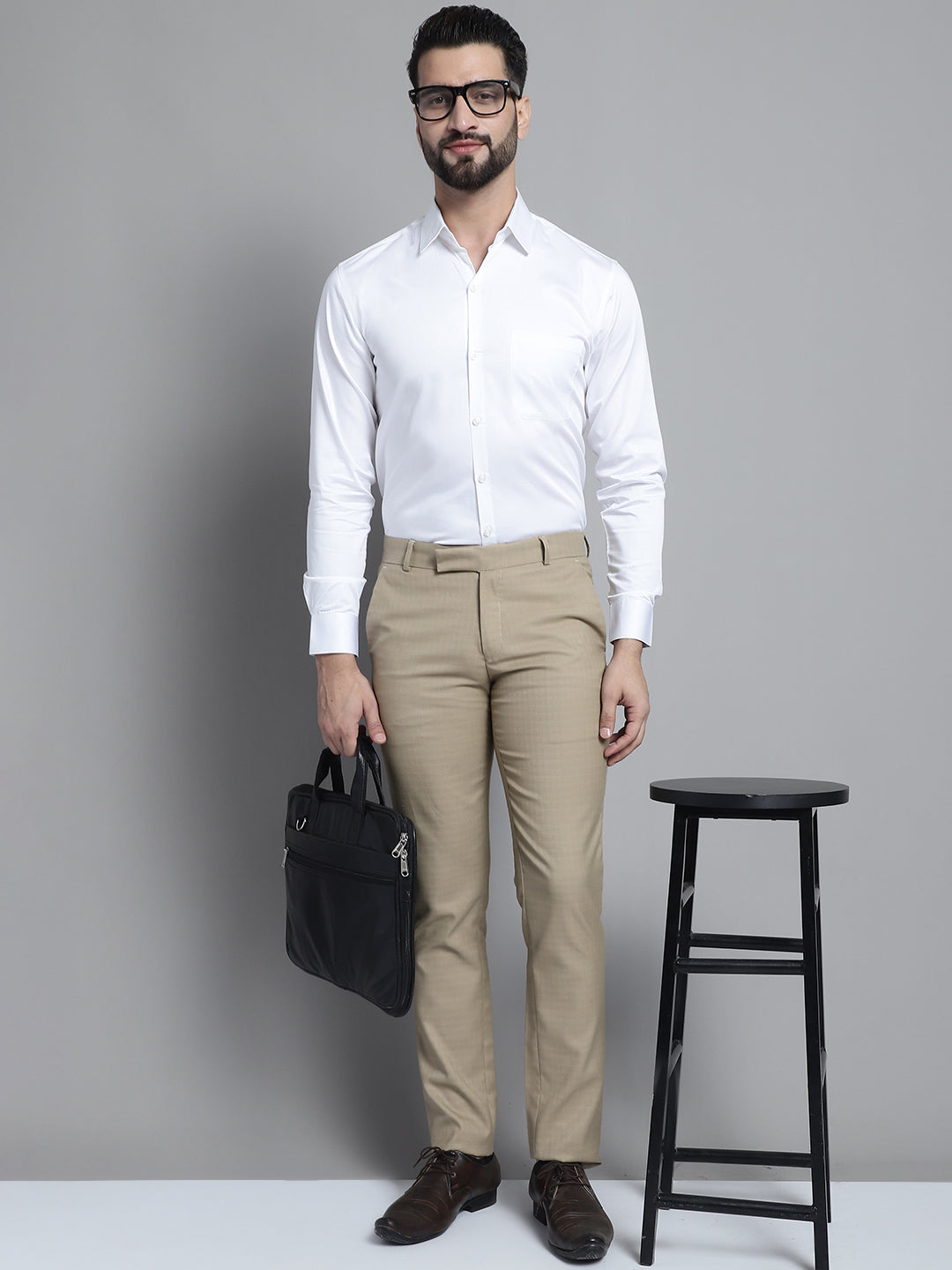 Jainish Men's Cotton Solid Formal Shirt - White | Grocsy