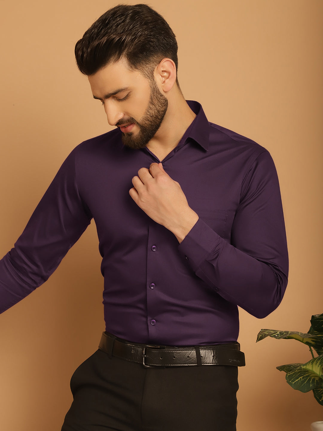 Indian Needle Men's Cotton Solid Formal Shirt - Wine | Grocsy