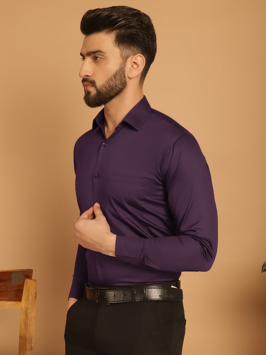 Indian Needle Men's Cotton Solid Formal Shirt - Wine | Grocsy