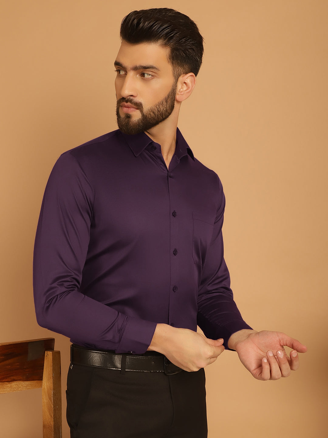 Indian Needle Men's Cotton Solid Formal Shirt - Wine | Grocsy
