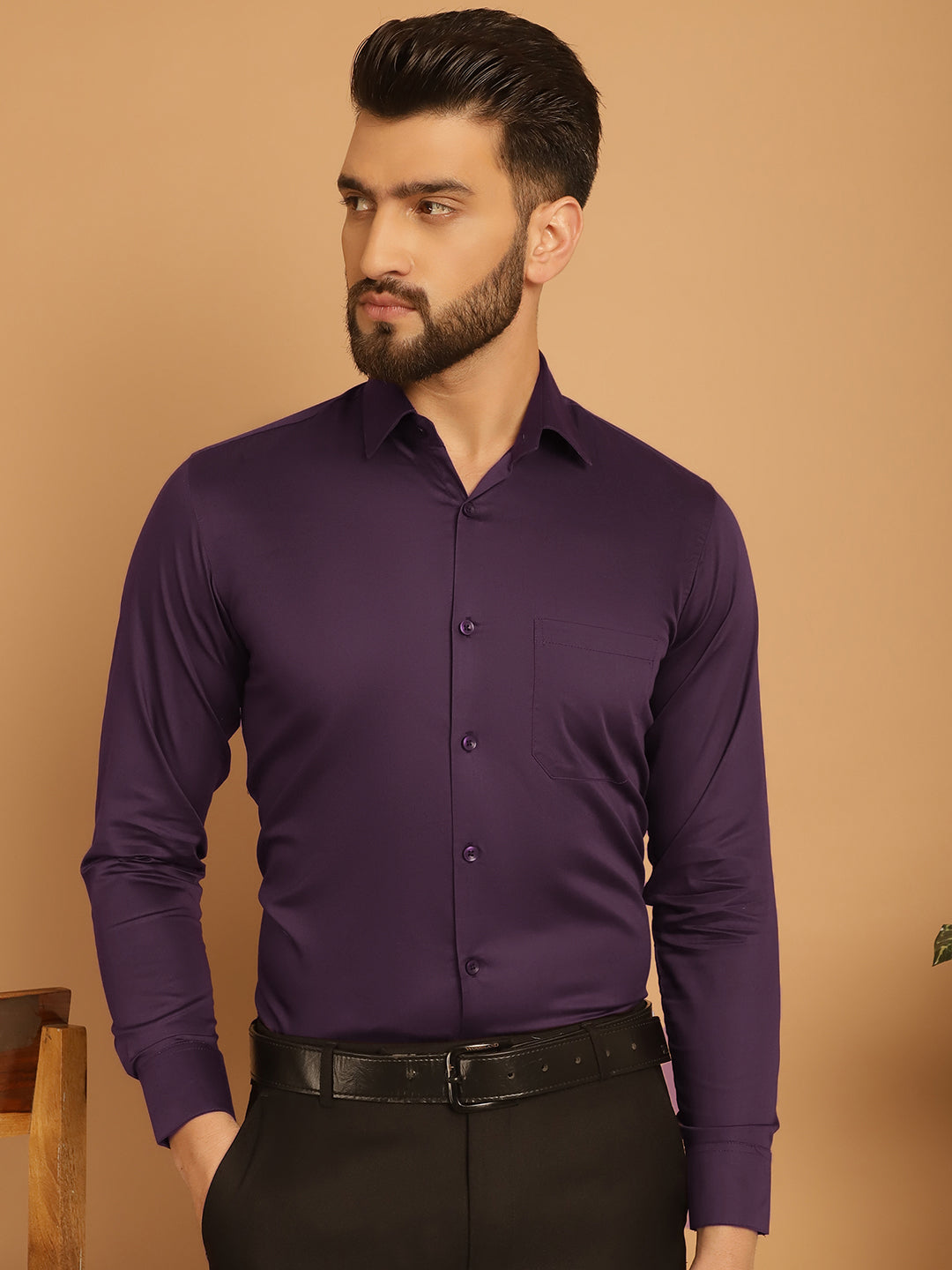 Indian Needle Men's Cotton Solid Formal Shirt - Wine | Grocsy